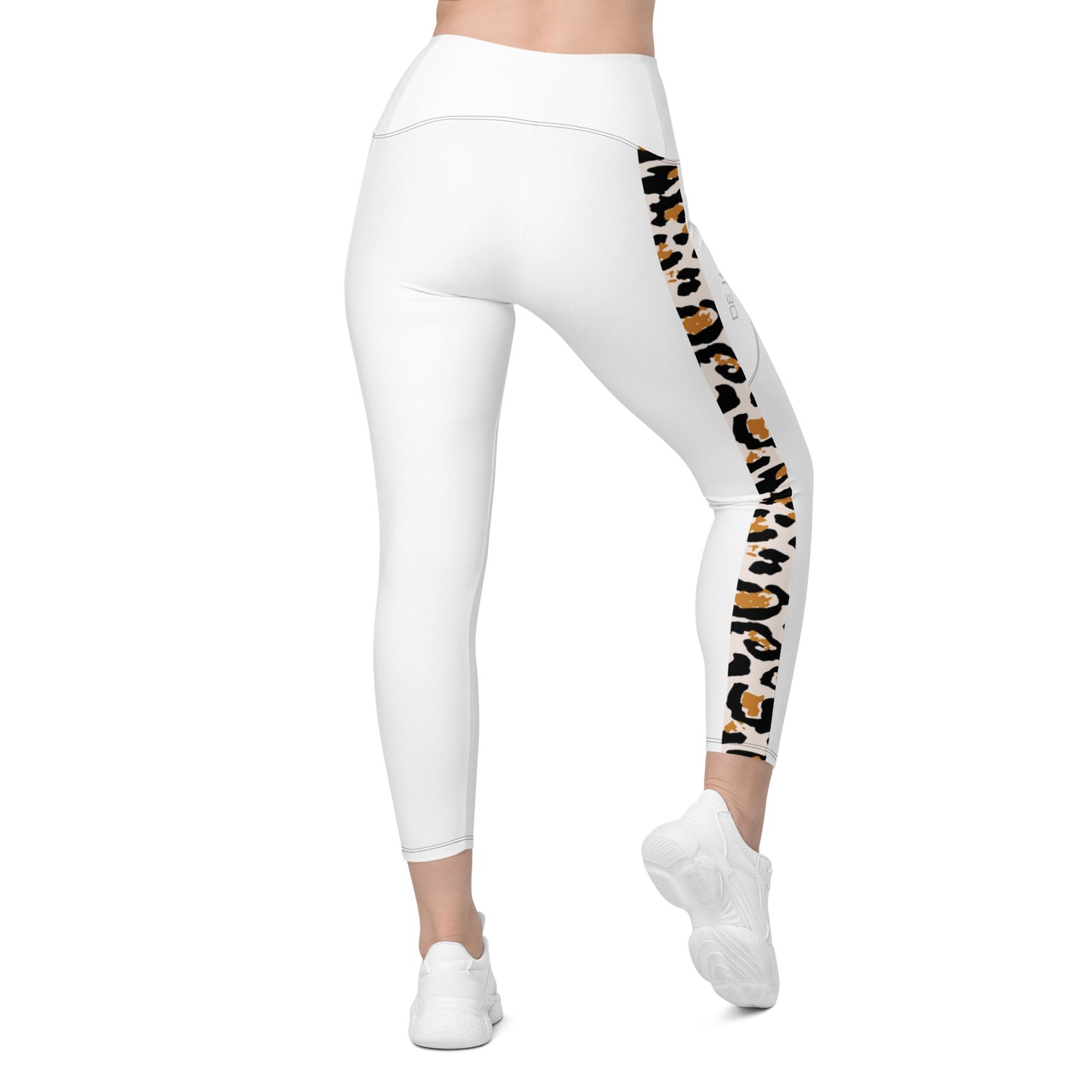 Crossover leggings with pockets Leo stripe white