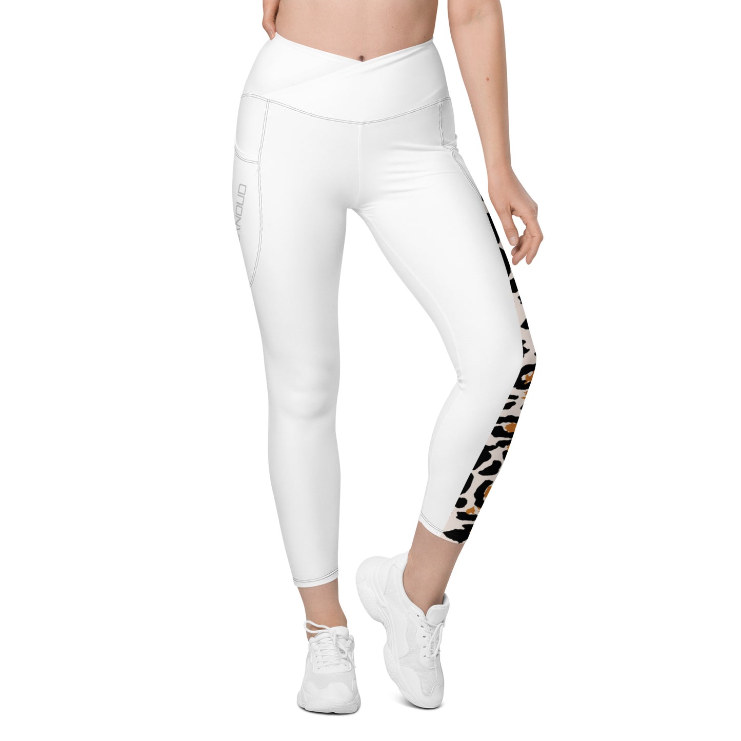 Crossover leggings with pockets Leo stripe white