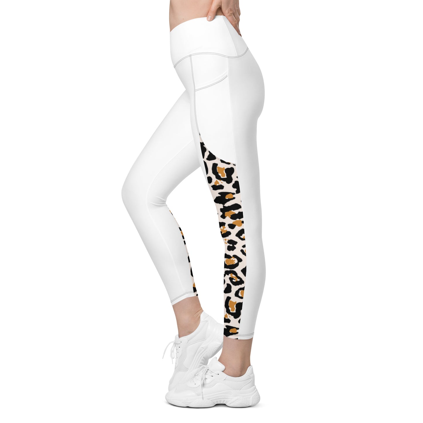 Crossover leggings with pockets Leo stripe white