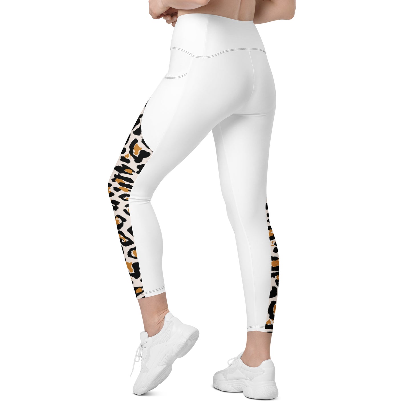 Crossover leggings with pockets Leo stripe white