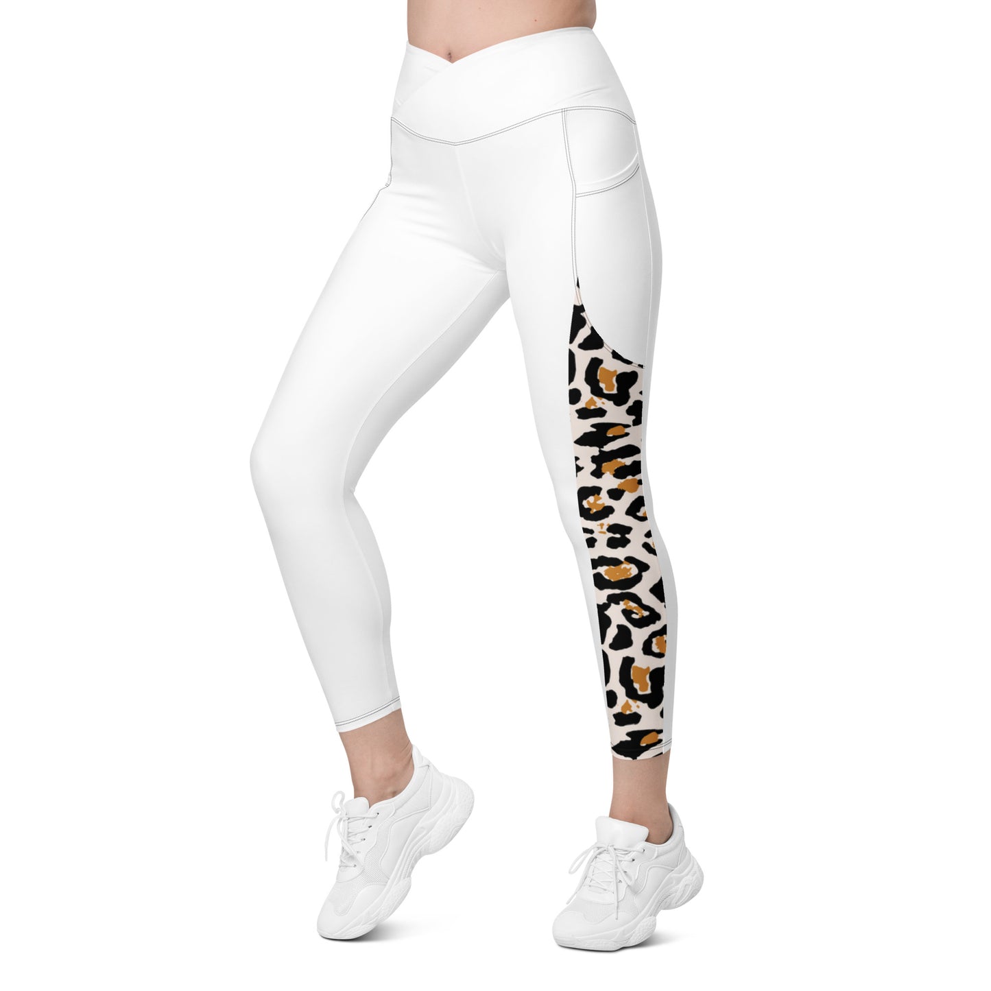 Crossover leggings with pockets Leo stripe white