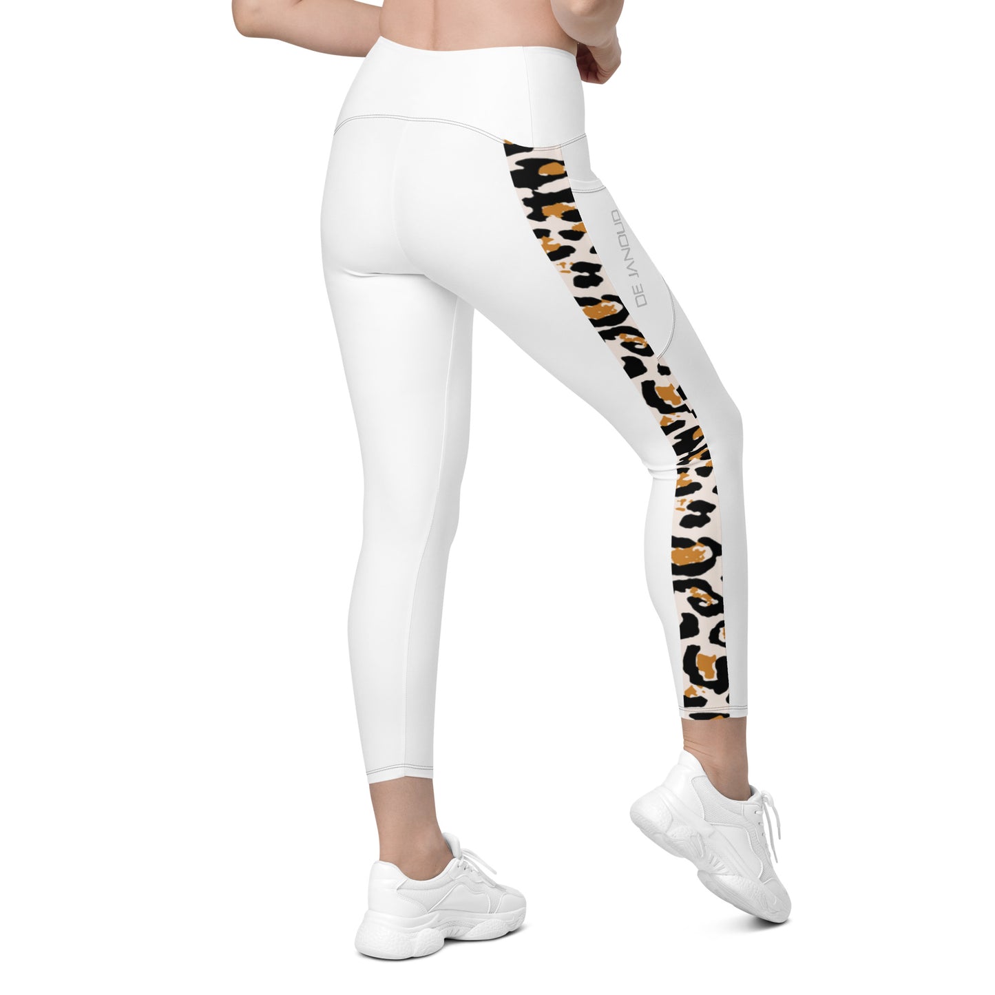 Crossover leggings with pockets Leo stripe white