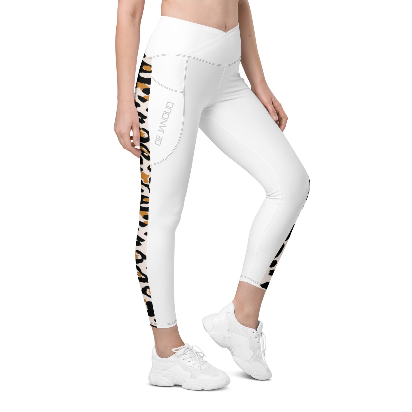 Crossover leggings with pockets Leo stripe white